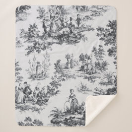 Frans toile de jouy zwart en wit elegant sherpa deken