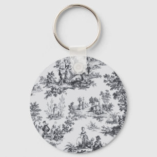 Frans toile de jouy zwart en wit elegant sleutelhanger