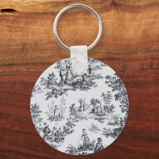 Frans toile de jouy zwart en wit elegant sleutelhanger (Voorkant)