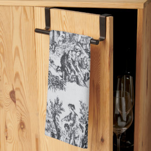 Frans toile de jouy zwart en wit elegant theedoek