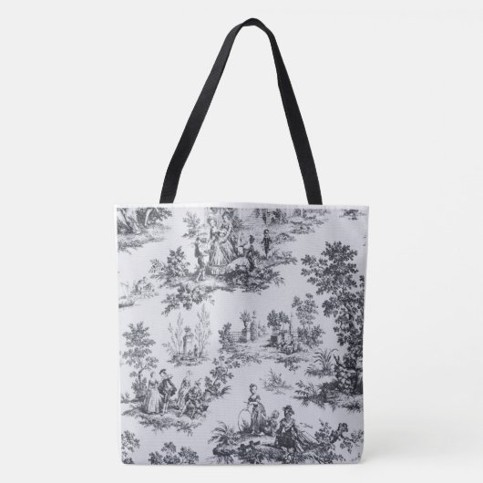 Frans toile de jouy zwart en wit elegant tote bag (Voorkant)