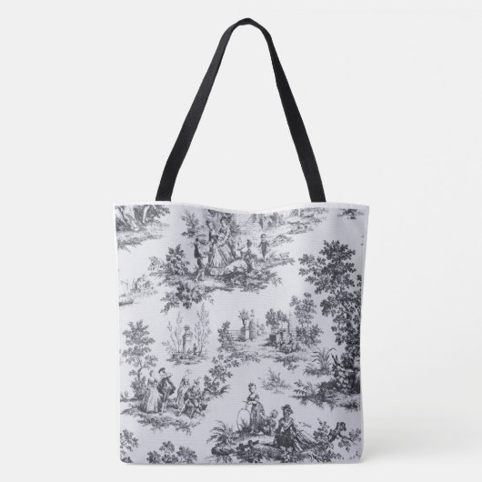 Frans toile de jouy zwart en wit elegant tote bag (Achterkant)