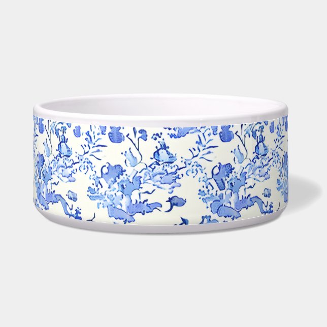 Frans Toile Design - Blue and White Floral Voerbakje (Voorkant)