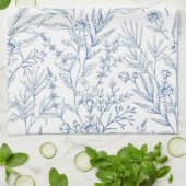 Frans Toile Floral Dainty Blauw & Wit Theedoek (Gevouwen)