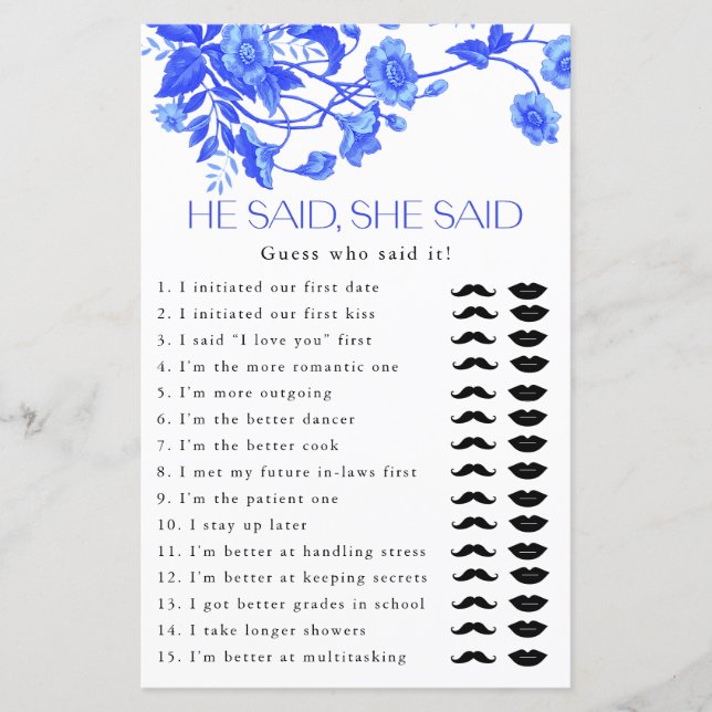 Frans Toile Floral Hij zei dat ze zei bruids spel (Voorkant)