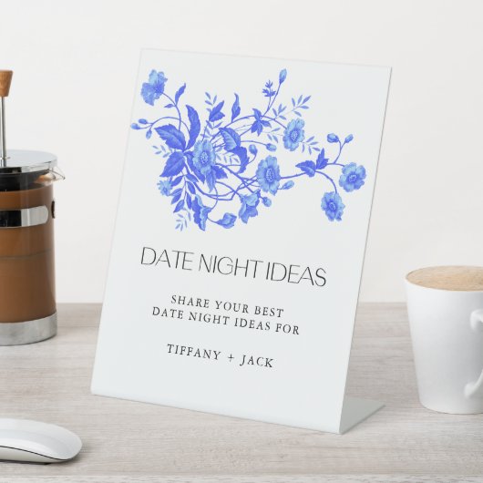 Frans Toile Floral Vrijgezellenfeest Datum Nacht Reclamebord Met Voetstuk (Insitu)