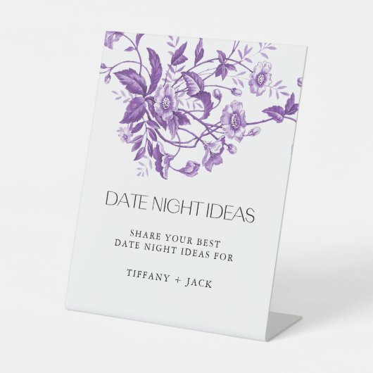 Frans Toile Floral Vrijgezellenfeest Datum Nacht Reclamebord Met Voetstuk (Voorkant)