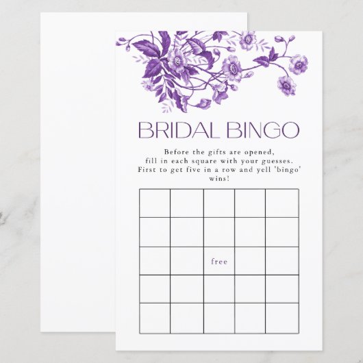 Frans Toile Paarse Bloemen Bruids Bingo Spel (Voorkant / Achterkant)