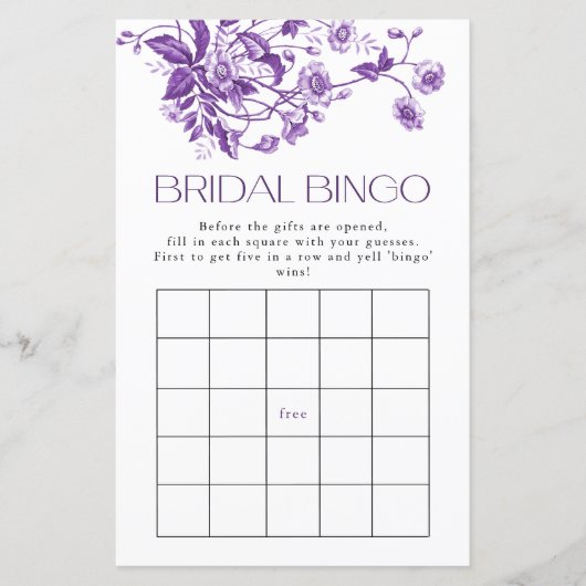 Frans Toile Paarse Bloemen Bruids Bingo Spel (Voorkant)