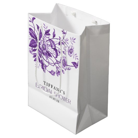  Frans Toile Paarse Bloemen Vrijgezellenfeest Medium Cadeauzakje (Voorkant Gekanteld)