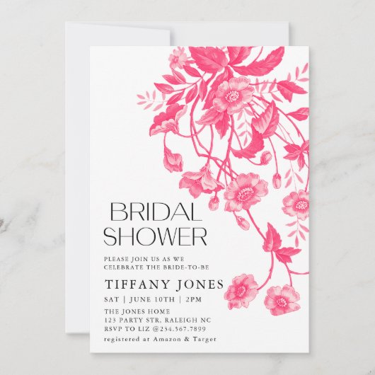  Frans Toile Roze Bloemen Vrijgezellenfeest Kaart (Voorkant)