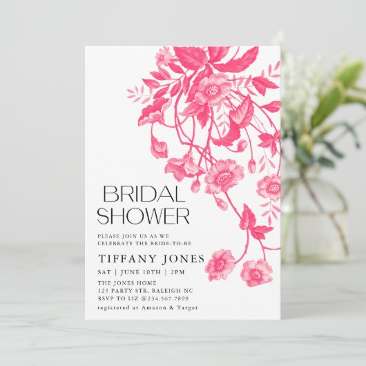  Frans Toile Roze Bloemen Vrijgezellenfeest Kaart (Staand voorkant)