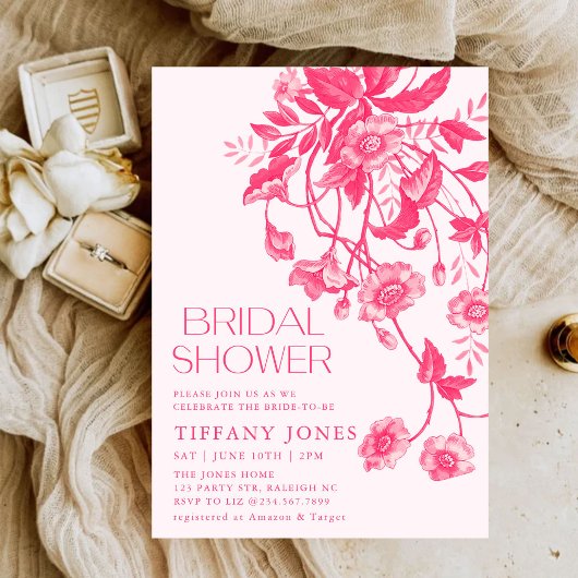  Frans Toile Roze Bloemen Vrijgezellenfeest Kaart