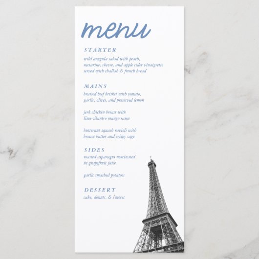 Frans toilet Bat Mitzvah Eiffeltoren Elegant Menu (Voorkant)