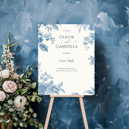 Frans toilet Blauw Bloemen Trouwen Guestbook Sign Poster