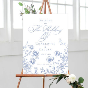Frans toilet Blauwe Bloemen bruiloft welkom Poster