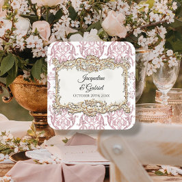 Frans toilet roze bloemenvintage bruiloft receptie vierkante sticker