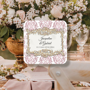 Frans toilet roze bloemenvintage bruiloft receptie vierkante sticker