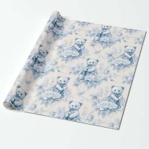 Frans toiletpapier met bloemenmotief en beer cadeaupapier
