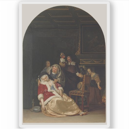 Frans van Mieris de Oudere - Het doktersbezoek Sticker (Voorkant)