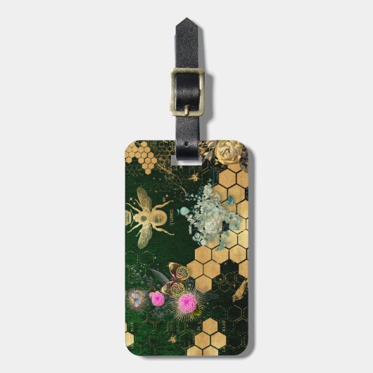 Frans, Victoriaans, bijen, floreel, goudfolie, bel Bagagelabel (Voorkant verticaal)