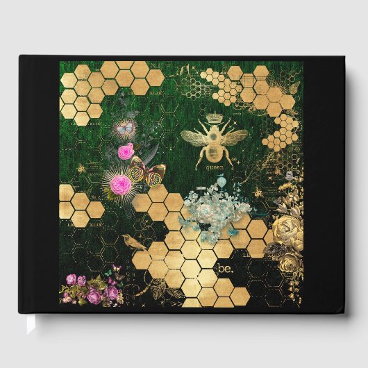 Frans, Victoriaans, bijen, floreel, goudfolie, bel Gastenboek (Voorkant)