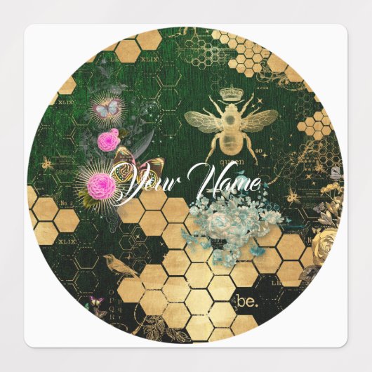 Frans, Victoriaans, bijen, floreel, goudfolie, bel Labels (Design 1)