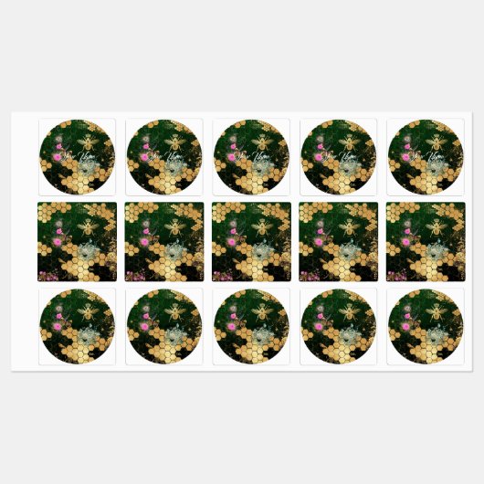 Frans, Victoriaans, bijen, floreel, goudfolie, bel Labels (Vel)