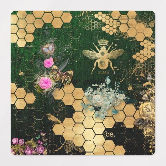 Frans, Victoriaans, bijen, floreel, goudfolie, bel Labels (Design 2)