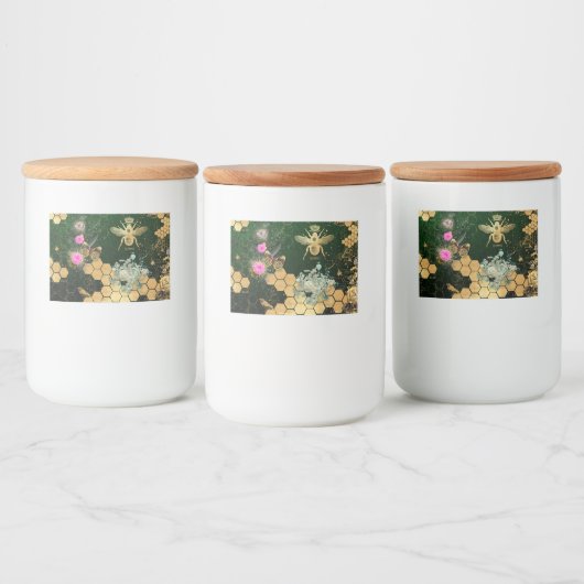 Frans, Victoriaans, bijen, floreel, goudfolie, bel Voedselcontainer Etiket (Flessen)