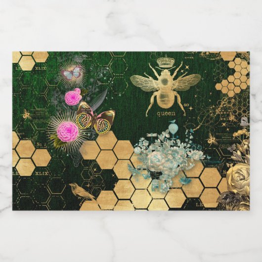 Frans, Victoriaans, bijen, floreel, goudfolie, bel Voedselcontainer Etiket (Enkel label)