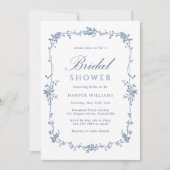 Frans Victoriaans Blauw Floral Classy Vrijgezellen Kaart (Voorkant)