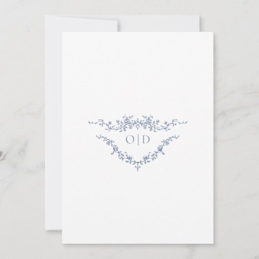 Frans Victoriaans Dusty Blue Wedding Monogram Kaart (Achterkant)