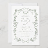 Frans Victoriaans Sage Green Wedding Monogram Kaart (Voorkant)