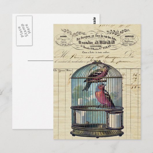  Frans Victoriaans Tortelduifjes voor vogelpest Briefkaart (Voorkant / Achterkant)