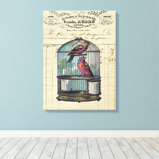  Frans Victoriaans Tortelduifjes voor vogelpest Canvas Afdruk (Insitu (Houten vloer))