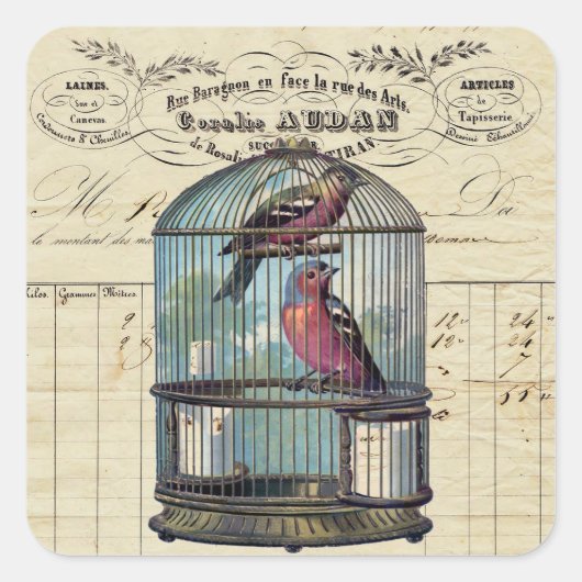 Frans Victoriaans Tortelduifjes voor vogelpest Vierkante Sticker (Voorkant)