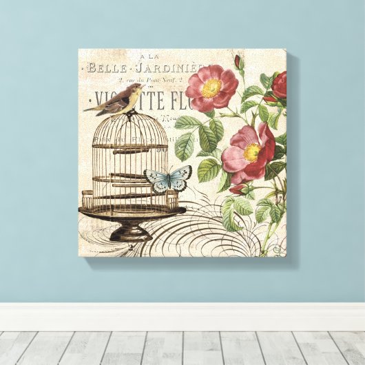 Frans vogelkooi uitgerekt canvas (Insitu (Houten vloer))