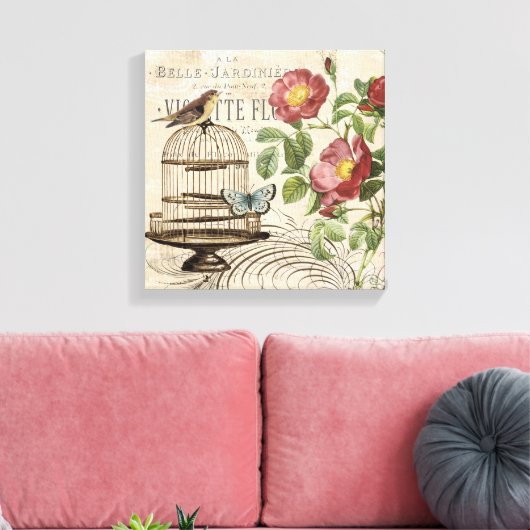 Frans vogelkooi uitgerekt canvas (Insitu (Woonkamer))