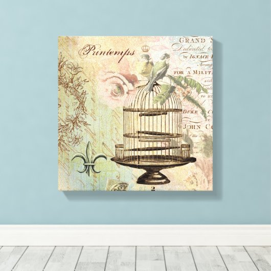 Frans vogelkooi uitgerekt canvas (Insitu (Houten vloer))