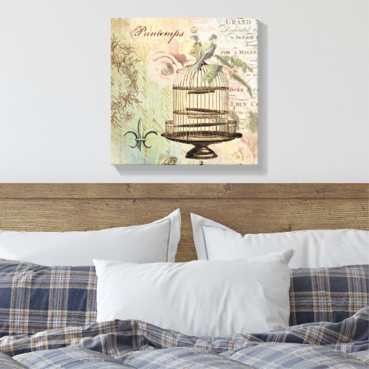 Frans vogelkooi uitgerekt canvas Afdruk (Insitu (Slaapkamer))