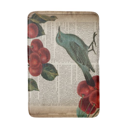 frans vogelretro botanische rode kersen badmat (Voorkant Verticaal)