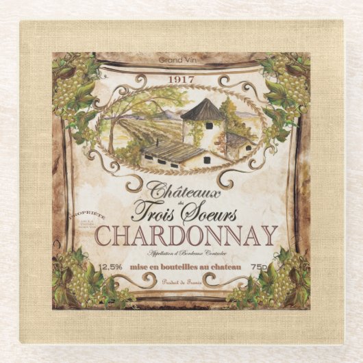  Frans waslabel Burlap Glazen Onderzetter (Voorkant)