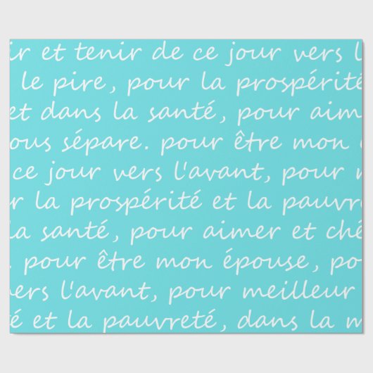 Frans Weddenschap Vows Handschrift Turquoise Cadeaupapier (Vlak)