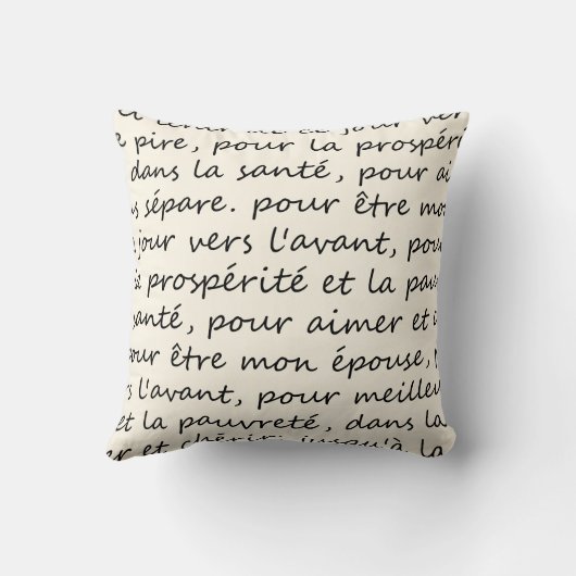 Frans Weddenschap Vows Handwriting Black en ivoor Kussen (Achterkant)