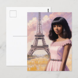 Frans zwart meisje roze parijse kunst briefkaart