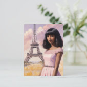 Frans zwart meisje roze parijse kunst briefkaart (Staand voorkant)