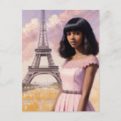 Frans zwart meisje roze parijse kunst briefkaart (Voorkant)