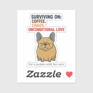Franse Aardappel Koffie Chaos Liefde Grappige Hond Sticker