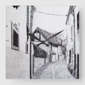 Franse Alley Drawing Clock Vierkante Klok (Voorkant)